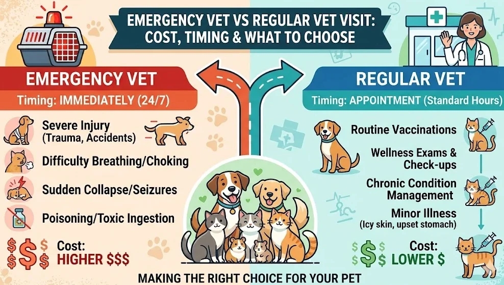 Emergency Vet vs Regular Vet Visit: Cost, Timing & What to Choose