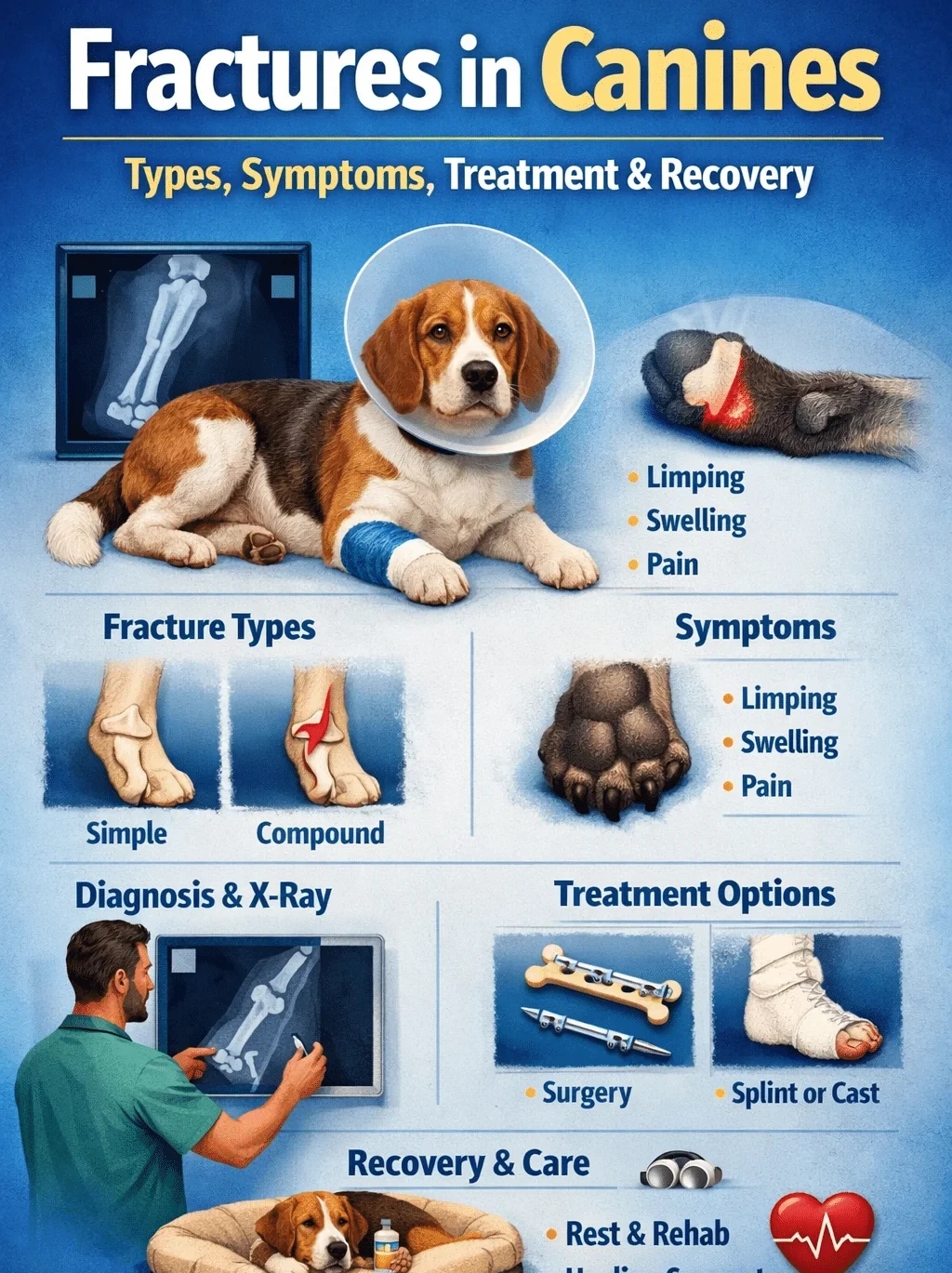 Fractures in Canines: Types, Symptoms, Diagnosis, Treatment, and Recovery